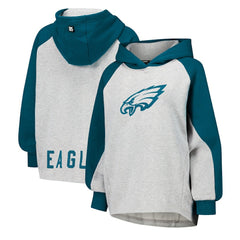 Philadelphia Eagles DKNY Sport Women's Joy Cropped Raglan Pullover Hoodie - Gray/Midnight Green