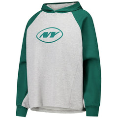 New York Jets DKNY Sport Women's Joy Cropped Raglan Pullover Hoodie - Gray/Green