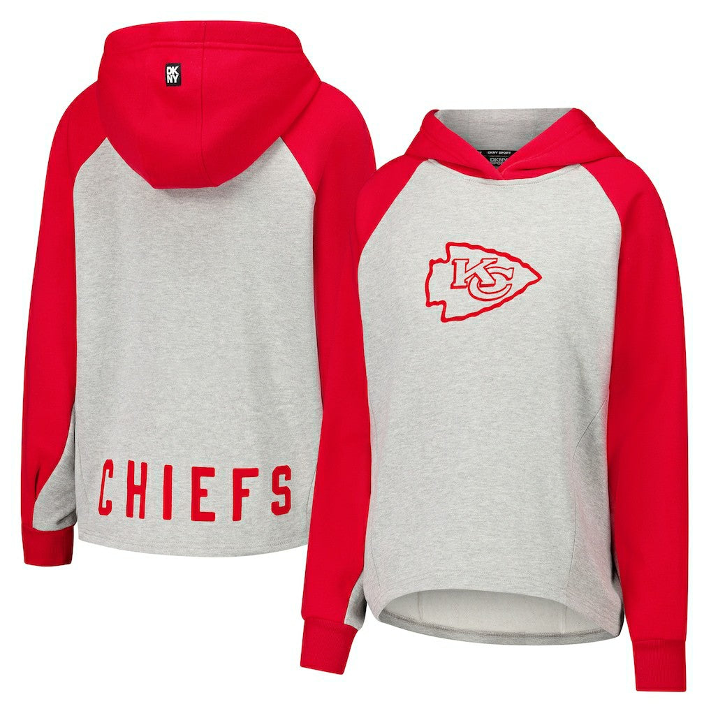 Kansas City Chiefs DKNY Sport Women's Joy Cropped Raglan Pullover Hoodie - Gray/Red