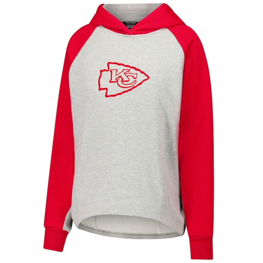 Kansas City Chiefs DKNY Sport Women's Joy Cropped Raglan Pullover Hoodie - Gray/Red