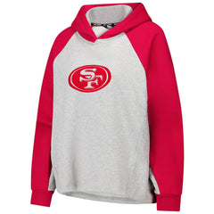 San Francisco 49ers DKNY Sport Women's Joy Cropped Raglan Pullover Hoodie - Gray/Scarlet