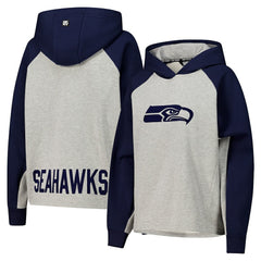 Seattle Seahawks DKNY Sport Women's Joy Cropped Raglan Pullover Hoodie - Gray/College Navy