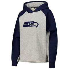 Seattle Seahawks DKNY Sport Women's Joy Cropped Raglan Pullover Hoodie - Gray/College Navy