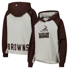 Cleveland Browns DKNY Sport Women's Joy Cropped Raglan Pullover Hoodie - Gray/Brown