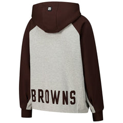 Cleveland Browns DKNY Sport Women's Joy Cropped Raglan Pullover Hoodie - Gray/Brown