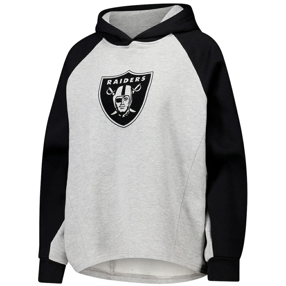 Las Vegas Raiders DKNY Sport Women's Joy Cropped Raglan Pullover Hoodie - Gray/Black