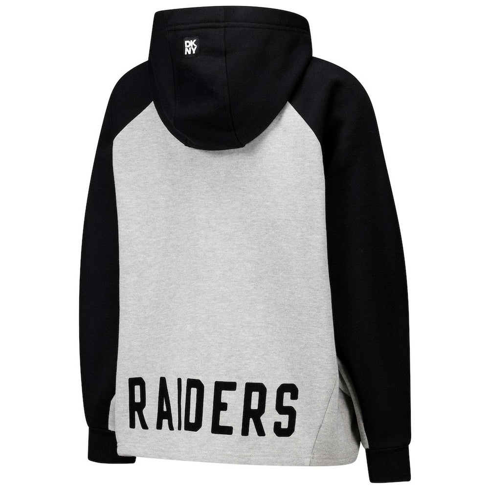 Las Vegas Raiders DKNY Sport Women's Joy Cropped Raglan Pullover Hoodie - Gray/Black
