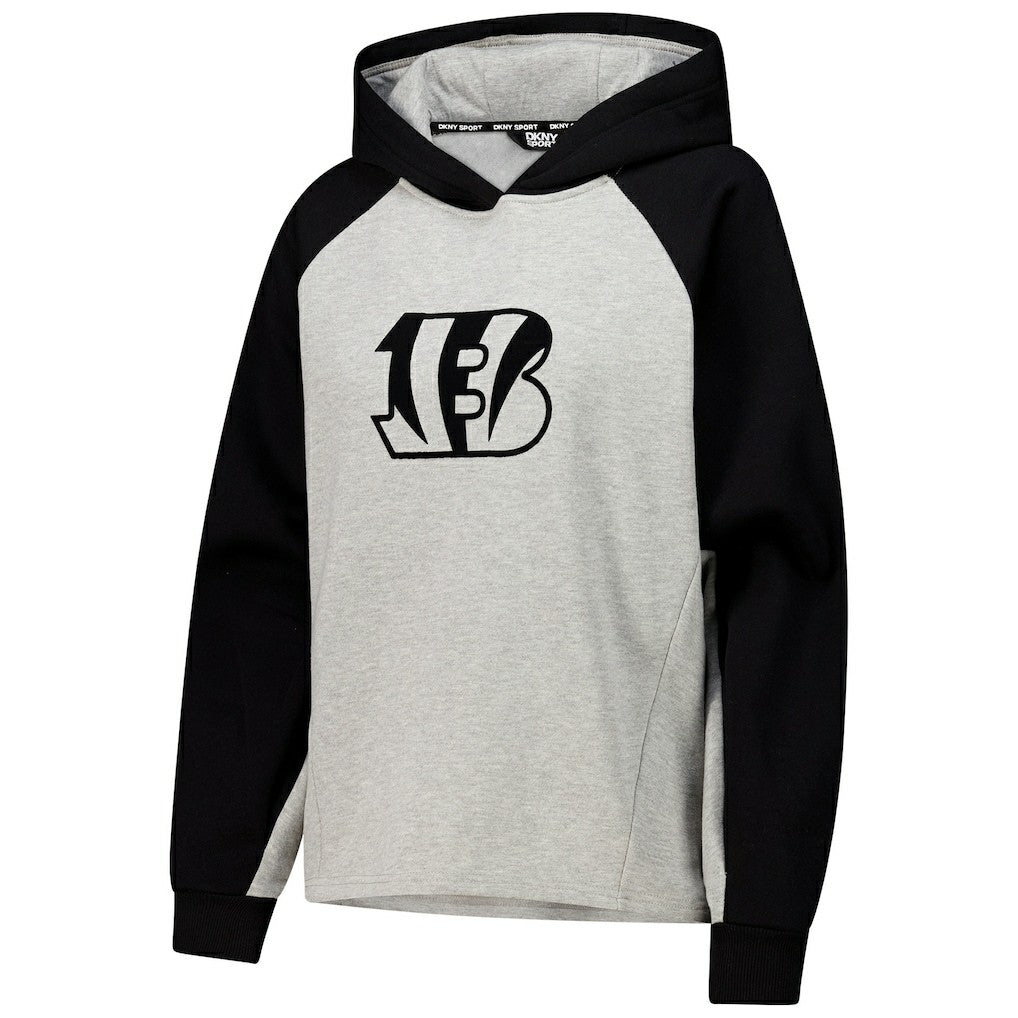 Cincinnati Bengals DKNY Sport Women's Joy Cropped Raglan Pullover Hoodie - Gray/Black