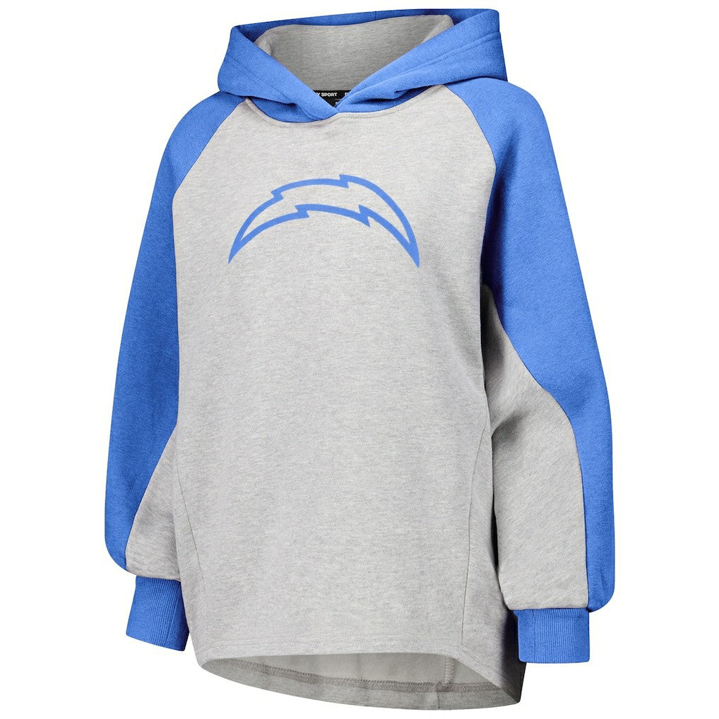 Los Angeles Chargers DKNY Sport Women's Joy Cropped Raglan Pullover Hoodie - Gray/Powder Blue