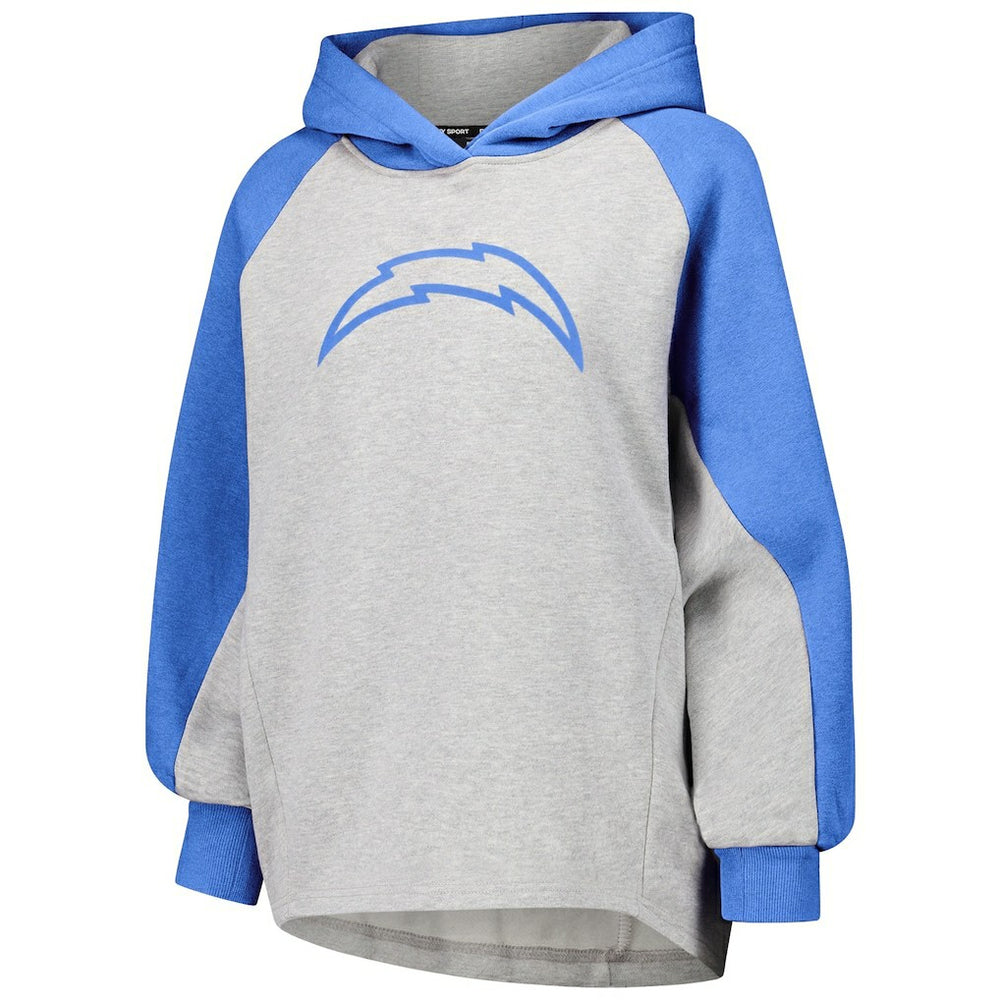 Los Angeles Chargers DKNY Sport Women's Joy Cropped Raglan Pullover Hoodie - Gray/Powder Blue