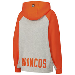Denver Broncos DKNY Sport Women's Joy Cropped Raglan Pullover Hoodie - Gray/Orange