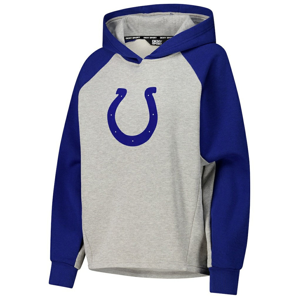 Indianapolis Colts DKNY Sport Women's Joy Cropped Raglan Pullover Hoodie - Gray/Royal