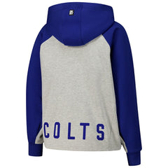 Indianapolis Colts DKNY Sport Women's Joy Cropped Raglan Pullover Hoodie - Gray/Royal