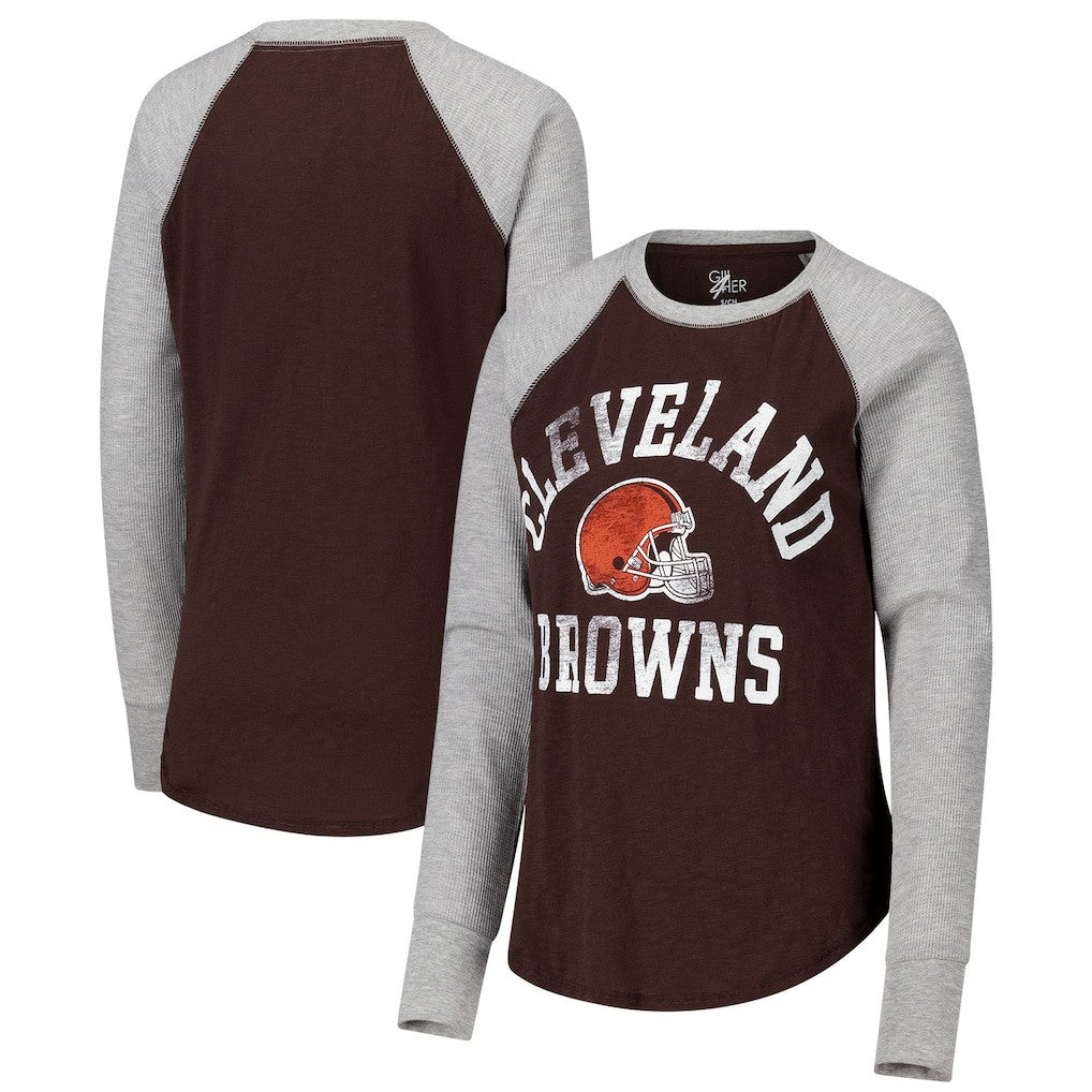 Cleveland Browns G-III 4Her by Carl Banks Women's Waffle Knit Raglan Long Sleeve T-Shirt Brown/Heather Gray