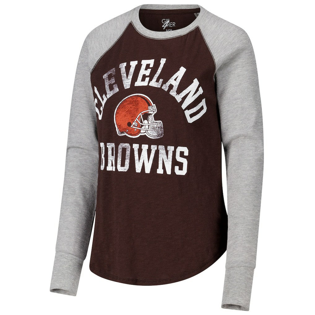 Cleveland Browns G-III 4Her by Carl Banks Women's Waffle Knit Raglan Long Sleeve T-Shirt Brown/Heather Gray