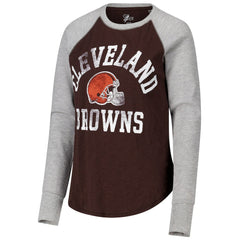 Cleveland Browns G-III 4Her by Carl Banks Women's Waffle Knit Raglan Long Sleeve T-Shirt Brown/Heather Gray