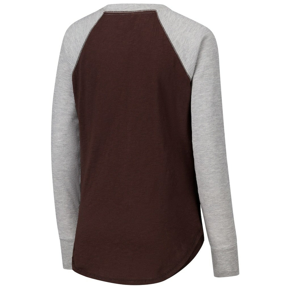 Cleveland Browns G-III 4Her by Carl Banks Women's Waffle Knit Raglan Long Sleeve T-Shirt Brown/Heather Gray