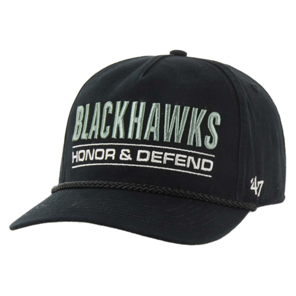 NHL Chicago Blackhawks '47 OHT Military Appreciation Homeland Honor and Defend Hitch Adjustable Hat - Black