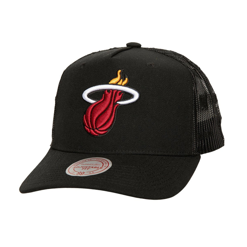 Miami Heat Monogram Allover Logo Mesh Trucker Adjustable Hat Black