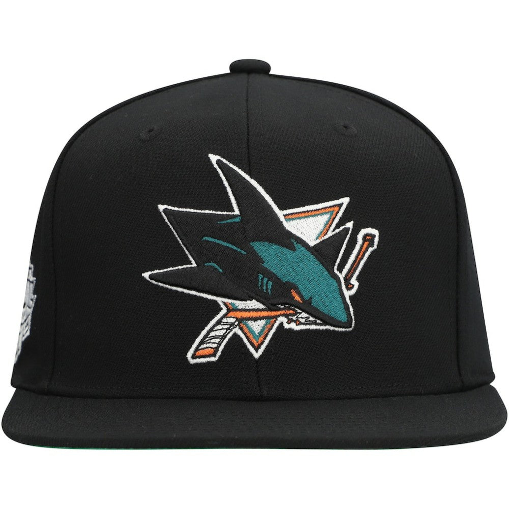 NHL San Jose Sharks Mitchell & Ness Core Top Spot Snapback Hat - Black