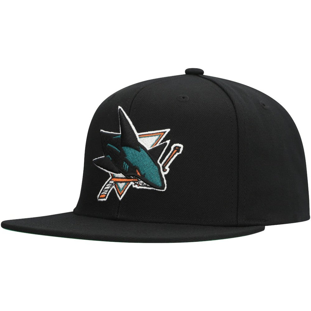 NHL San Jose Sharks Mitchell & Ness Core Top Spot Snapback Hat - Black