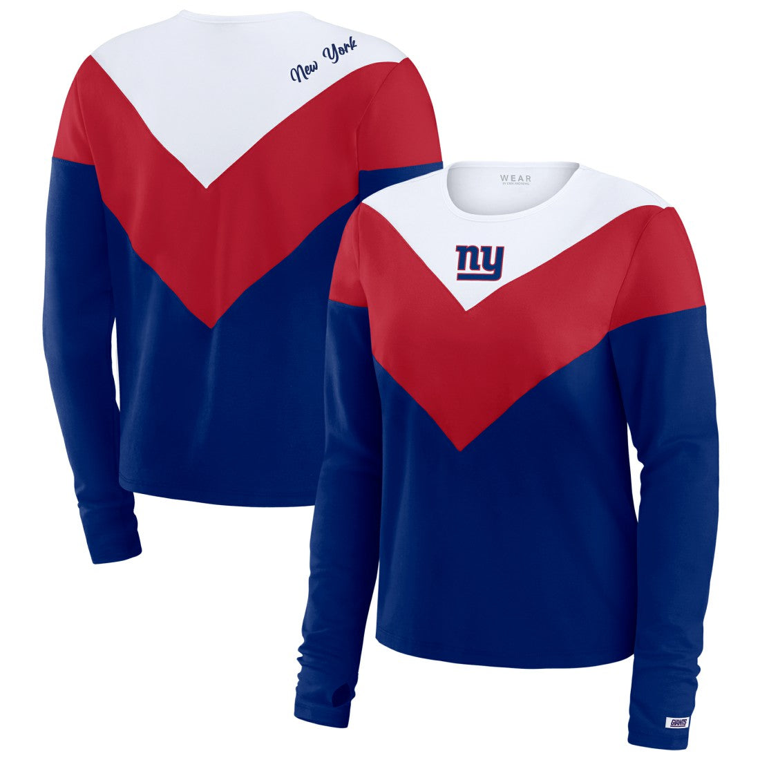 New York Giants WEAR by Erin Andrews Women's Chevron Tri-Blend Long Sleeve T-Shirt Royal/Red