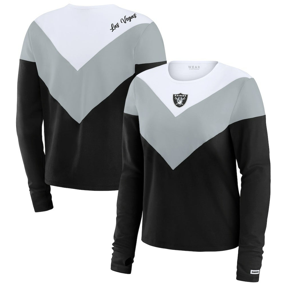Las Vegas Raiders WEAR by Erin Andrews Women's Chevron Tri-Blend Long Sleeve T-Shirt Black/Silver