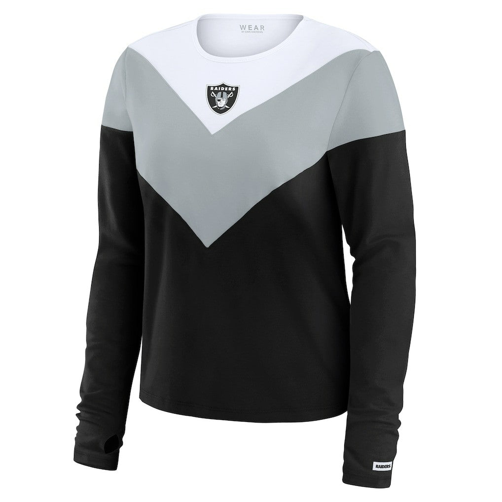 Las Vegas Raiders WEAR by Erin Andrews Women's Chevron Tri-Blend Long Sleeve T-Shirt Black/Silver