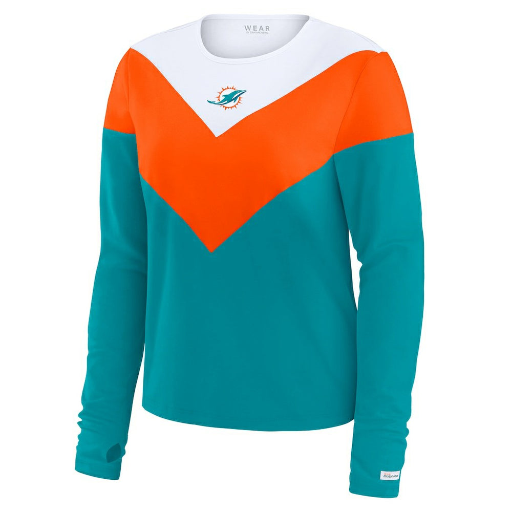 Miami Dolphins WEAR by Erin Andrews Women's Chevron Tri-Blend Long Sleeve T-Shirt Aqua/Orange