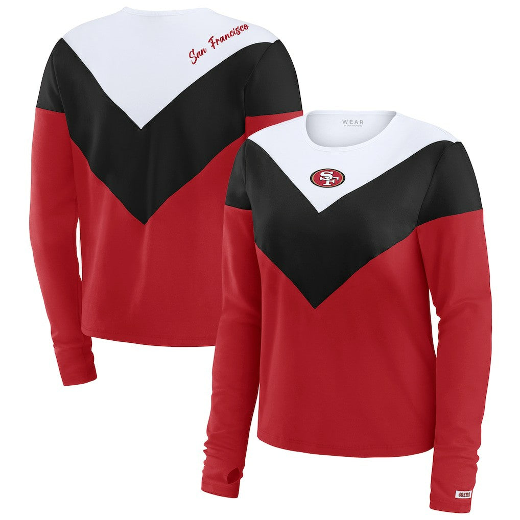 San Francisco 49ers WEAR by Erin Andrews Women's Chevron Tri-Blend Long Sleeve T-Shirt Scarlet/Black