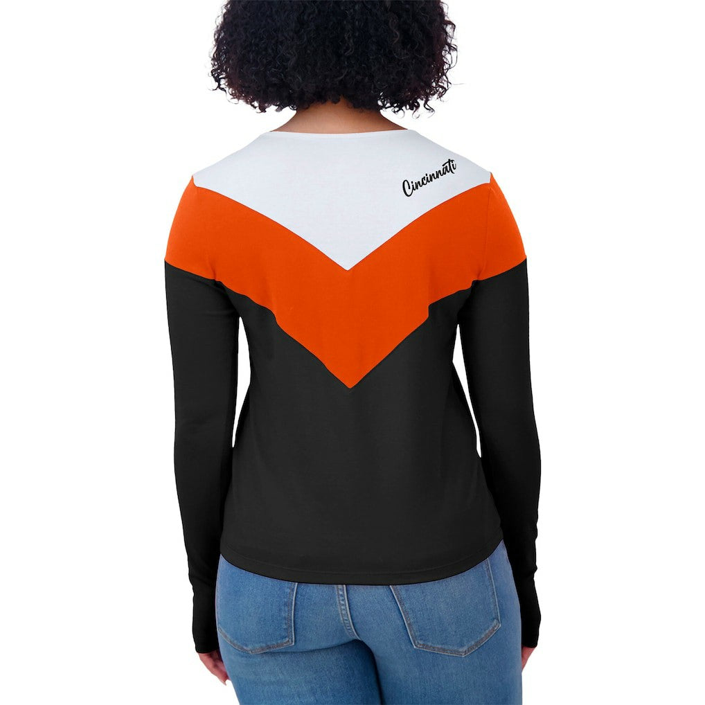 Cincinnati Bengals WEAR by Erin Andrews Women's Plus Size Chevron Tri-Blend Long Sleeve T-Shirt Black/Orange