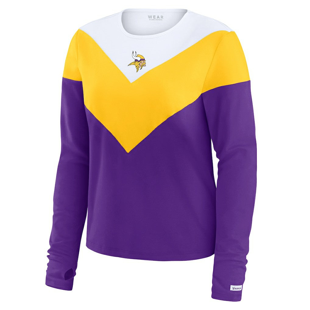 Minnesota Vikings WEAR by Erin Andrews Women's Plus Size Chevron Tri-Blend Long Sleeve T-Shirt White/Gold