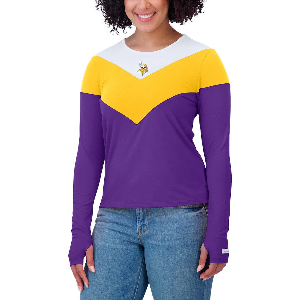 Minnesota Vikings WEAR by Erin Andrews Women's Plus Size Chevron Tri-Blend Long Sleeve T-Shirt White/Gold
