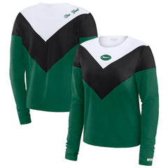 New York Jets WEAR by Erin Andrews Women's Plus Size Chevron Tri-Blend Long Sleeve T-Shirt Green/Black