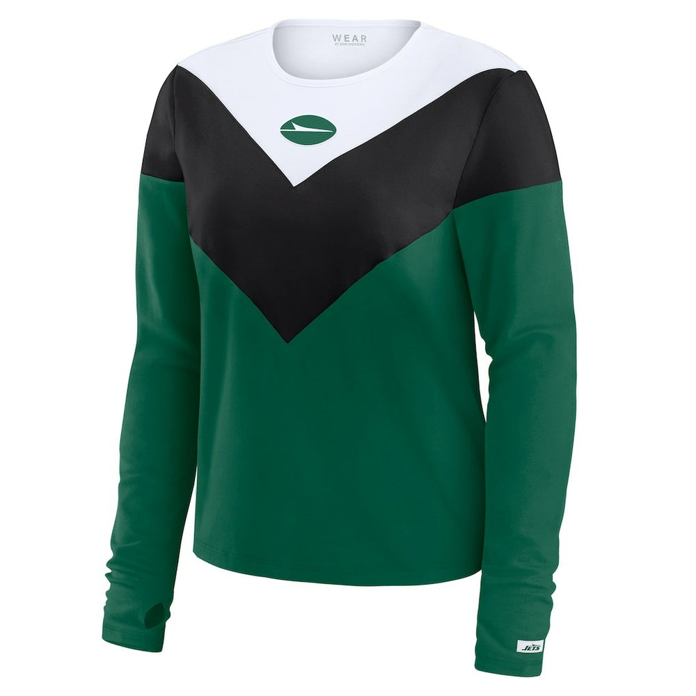 New York Jets WEAR by Erin Andrews Women's Plus Size Chevron Tri-Blend Long Sleeve T-Shirt Green/Black