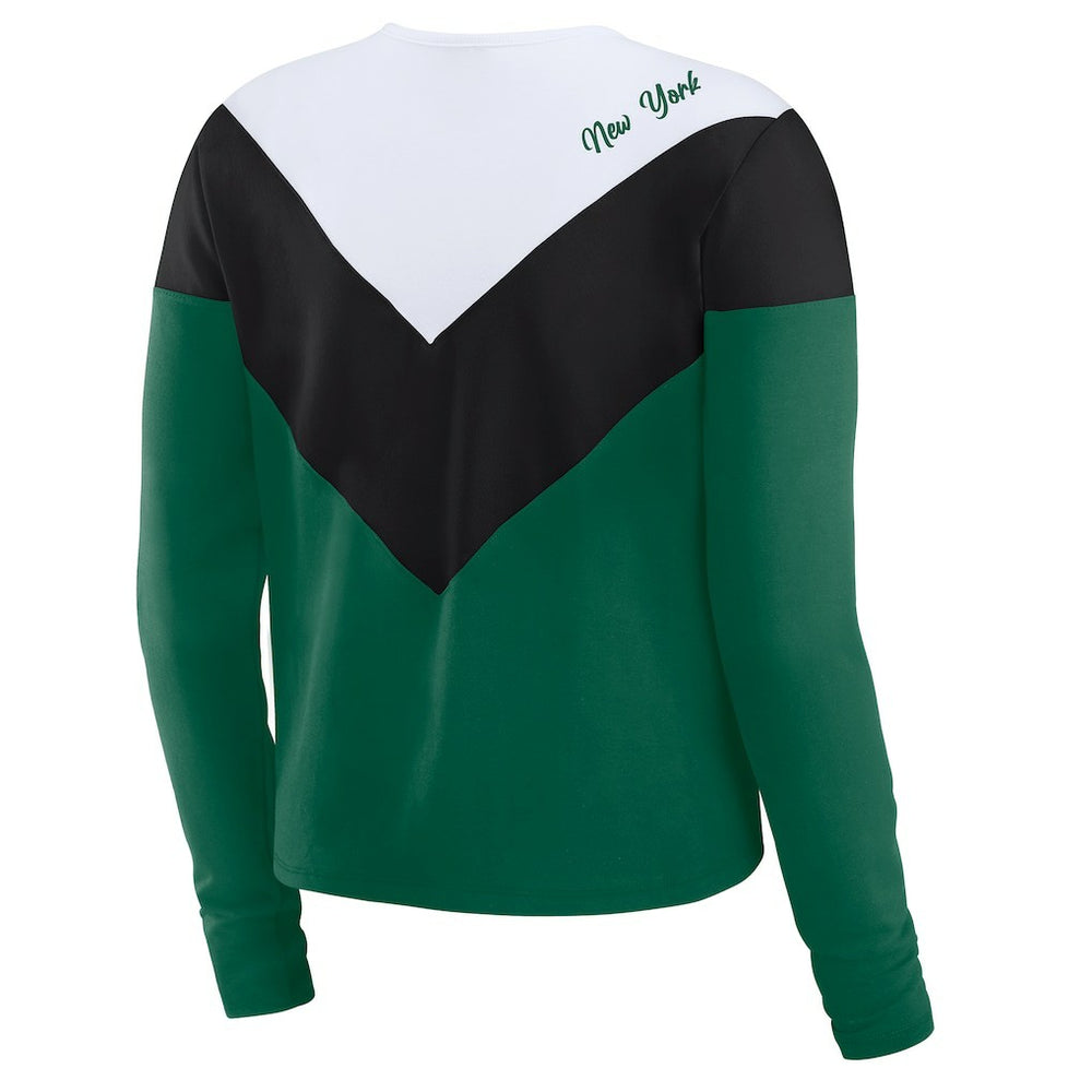 New York Jets WEAR by Erin Andrews Women's Plus Size Chevron Tri-Blend Long Sleeve T-Shirt Green/Black