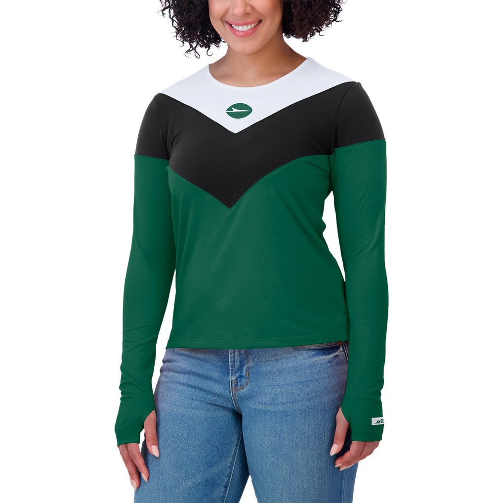 New York Jets WEAR by Erin Andrews Women's Plus Size Chevron Tri-Blend Long Sleeve T-Shirt Green/Black