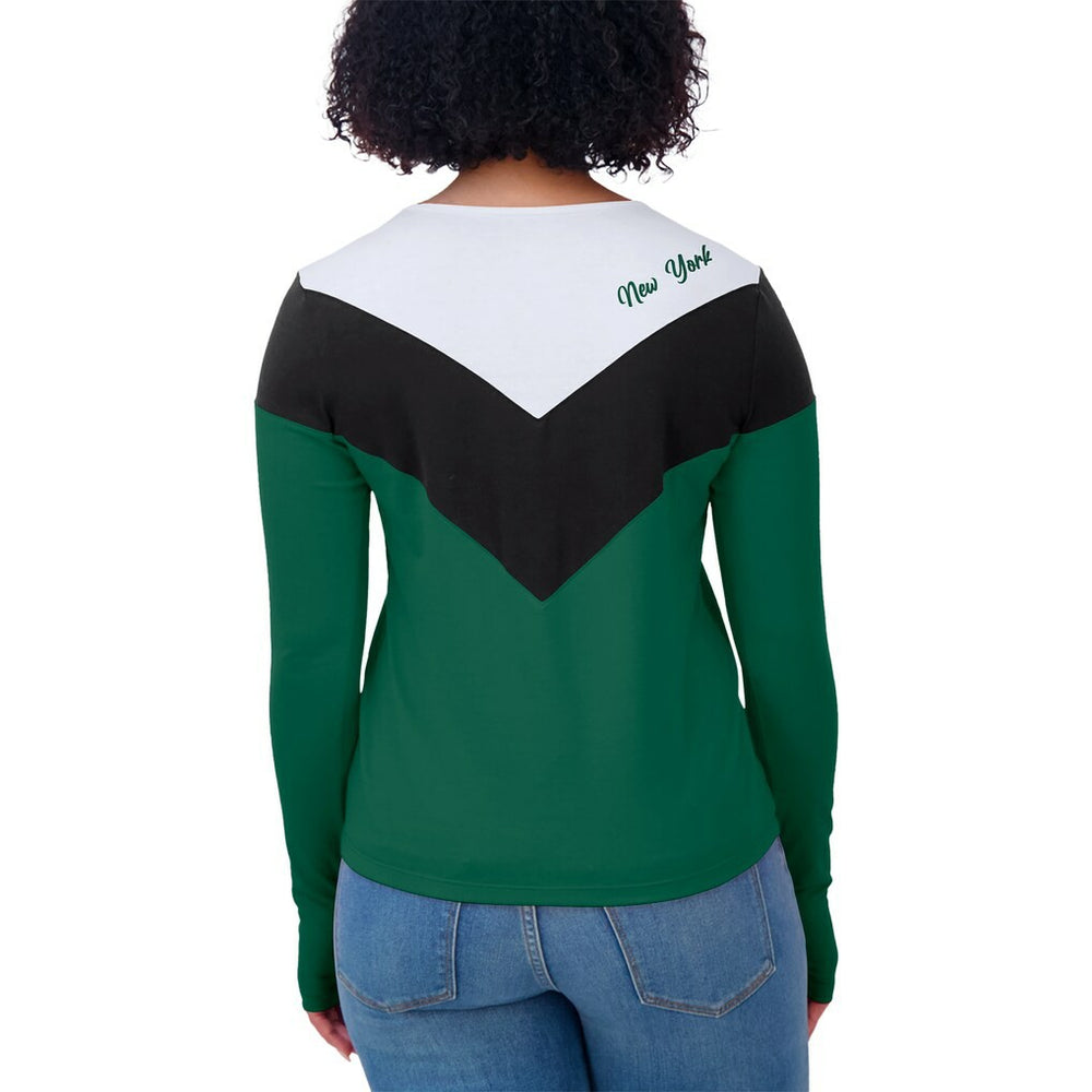 New York Jets WEAR by Erin Andrews Women's Plus Size Chevron Tri-Blend Long Sleeve T-Shirt Green/Black