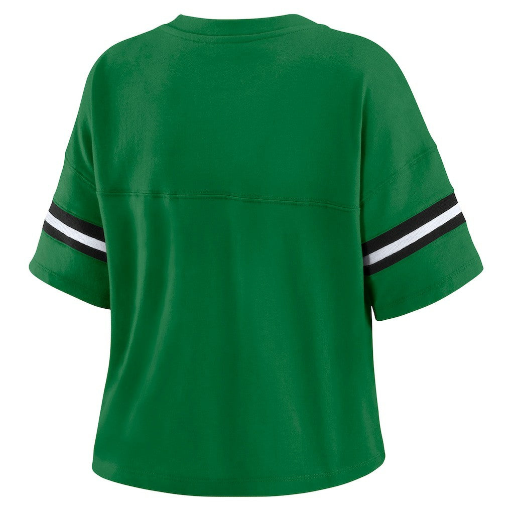 New York Jets WEAR by Erin Andrews Women's Color Block Boxy V-Neck T-Shirt Kelly Green