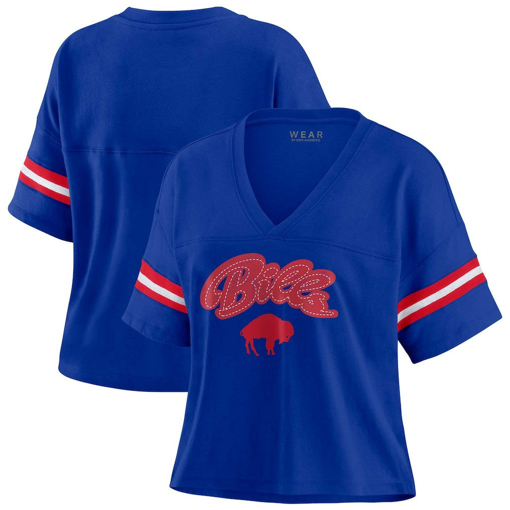 Buffalo Bills WEAR by Erin Andrews Women's Plus Size Color Block Boxy V-Neck T-Shirt Royal