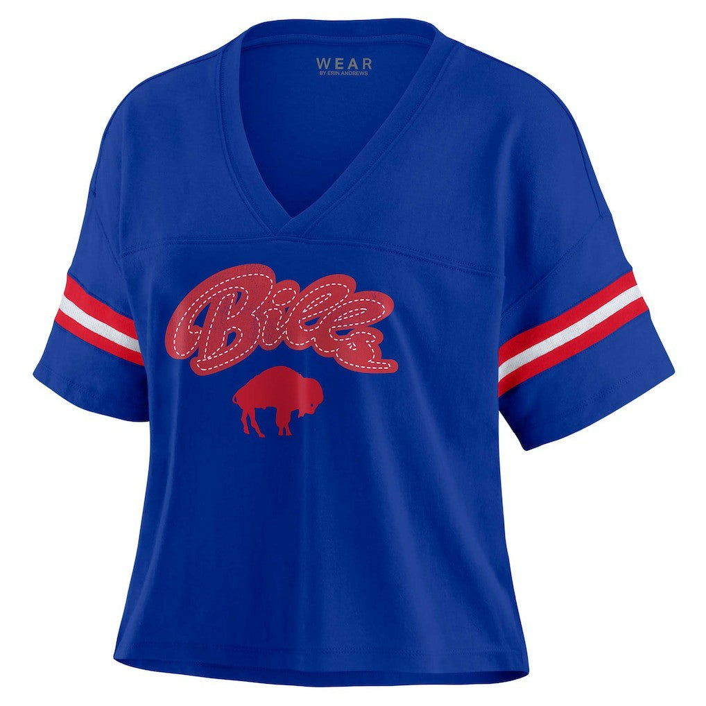 Buffalo Bills WEAR by Erin Andrews Women's Plus Size Color Block Boxy V-Neck T-Shirt Royal