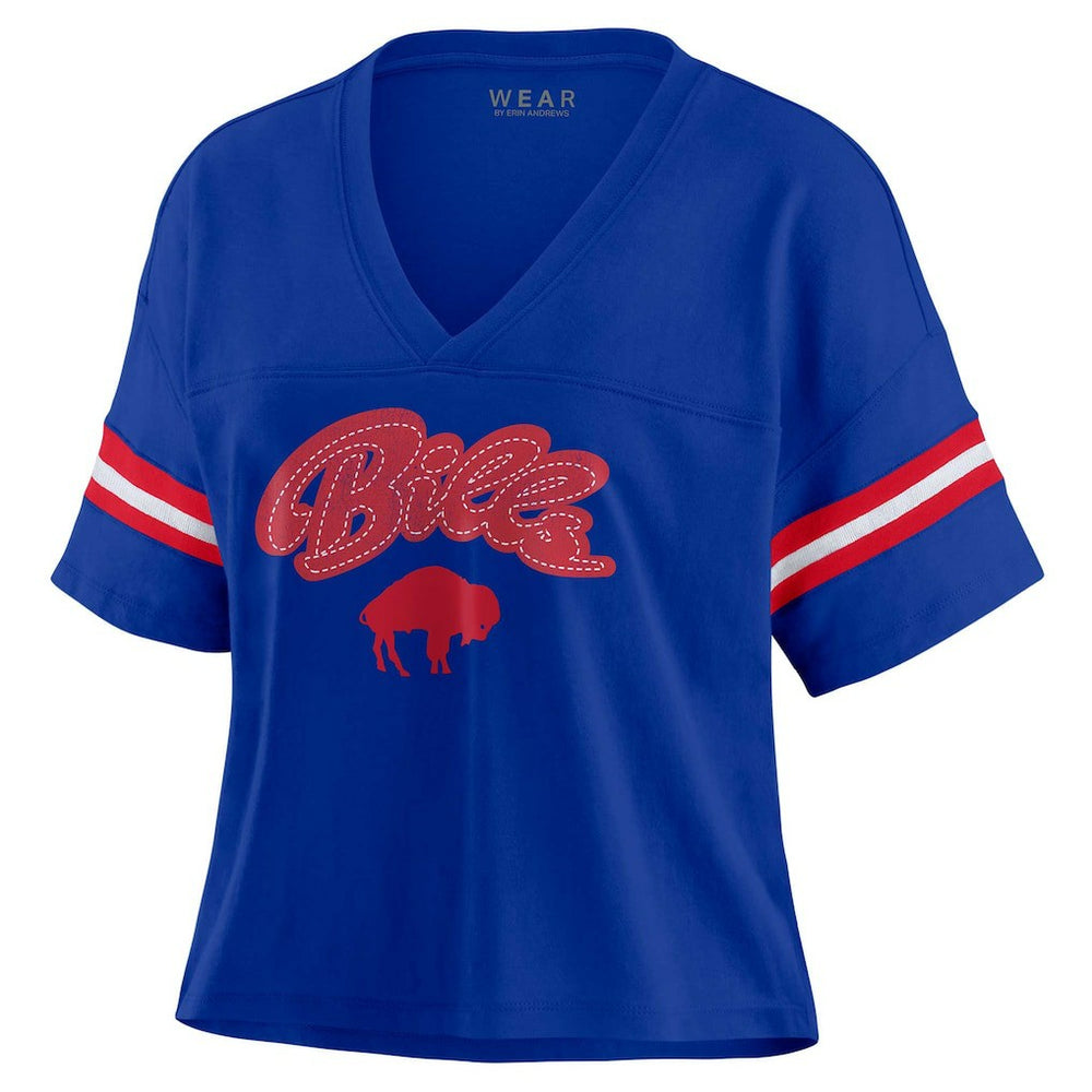 Buffalo Bills WEAR by Erin Andrews Women's Plus Size Color Block Boxy V-Neck T-Shirt Royal