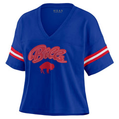 Buffalo Bills WEAR by Erin Andrews Women's Plus Size Color Block Boxy V-Neck T-Shirt Royal
