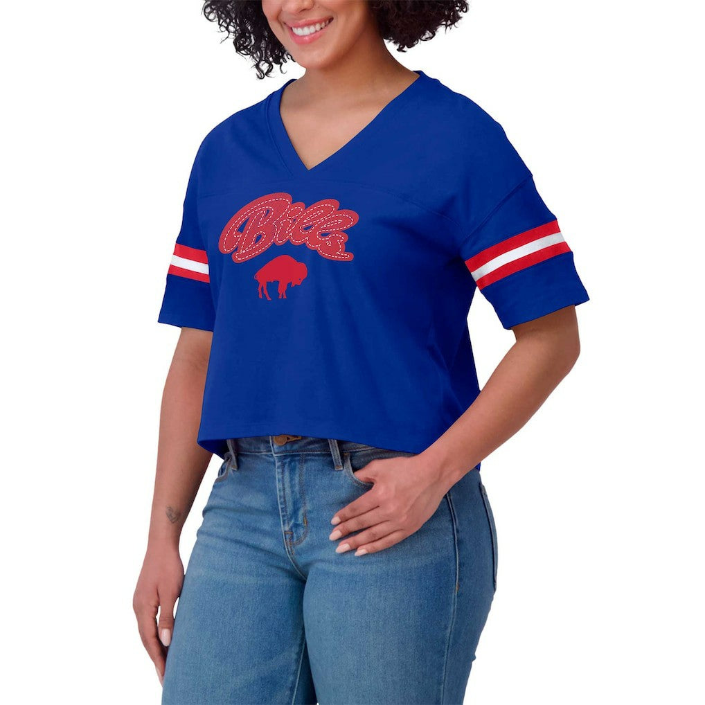 Buffalo Bills WEAR by Erin Andrews Women's Plus Size Color Block Boxy V-Neck T-Shirt Royal