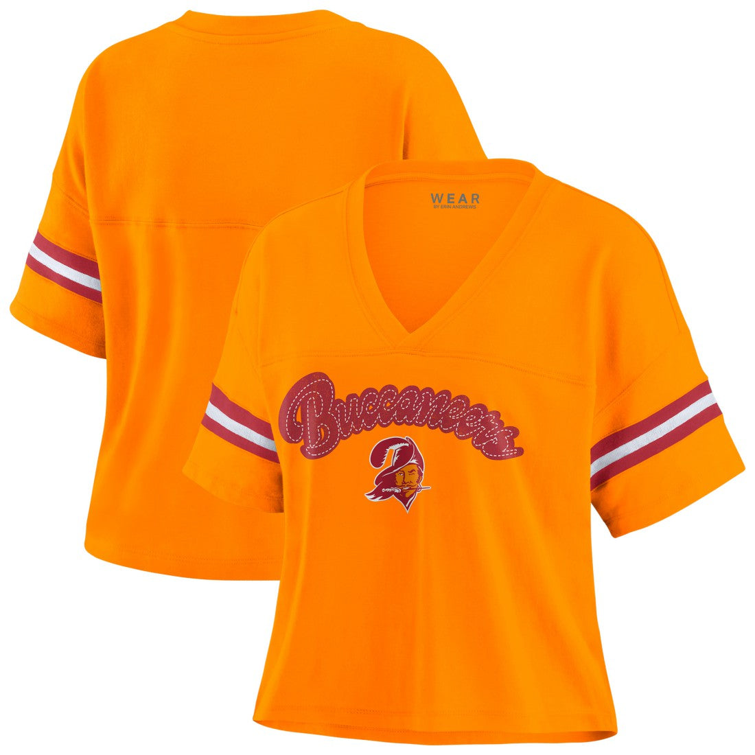 Tampa Bay Buccaneers WEAR by Erin Andrews Women's Plus Size Color Block Boxy V-Neck T-Shirt Pewter