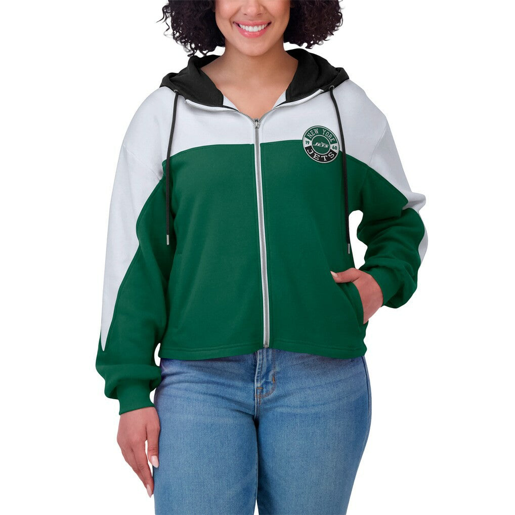 New York Jets WEAR by Erin Andrews Women's Color Block Full-Zip Hoodie Green/White