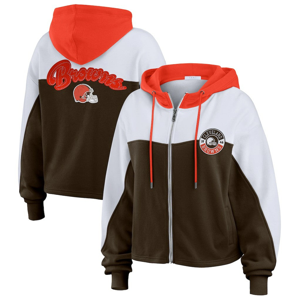 Cleveland Browns WEAR by Erin Andrews Women's Plus Size Color Block Full-Zip Hoodie Brown