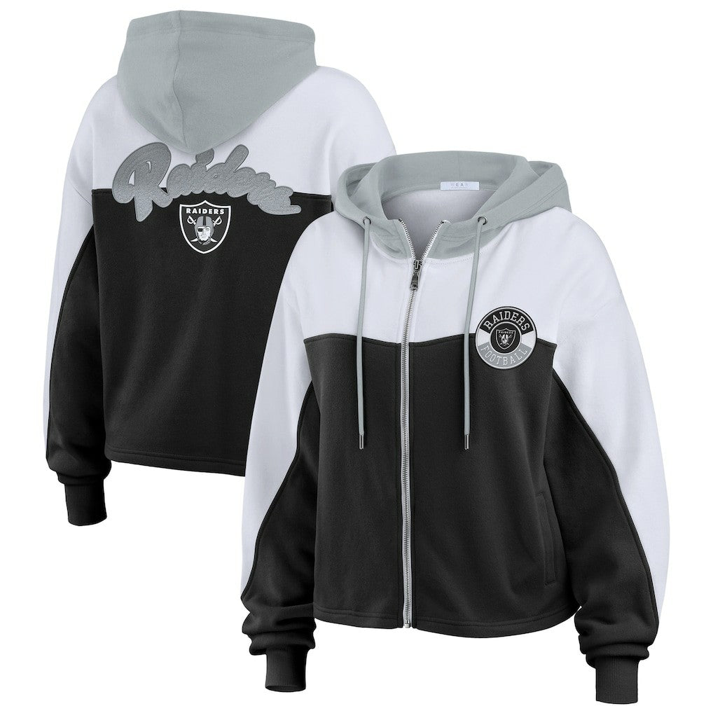 Las Vegas Raiders WEAR by Erin Andrews Women's Plus Size Color Block Full-Zip Hoodie Black