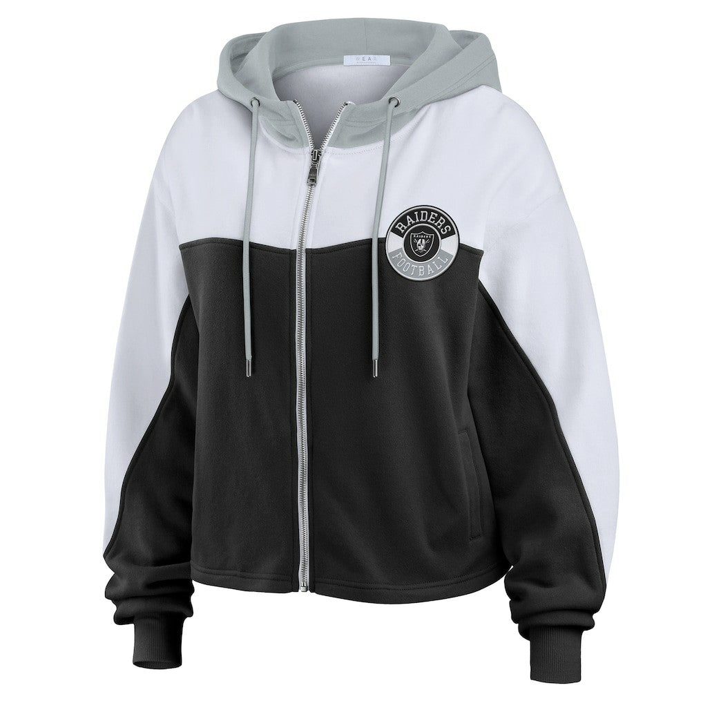 Las Vegas Raiders WEAR by Erin Andrews Women's Plus Size Color Block Full-Zip Hoodie Black