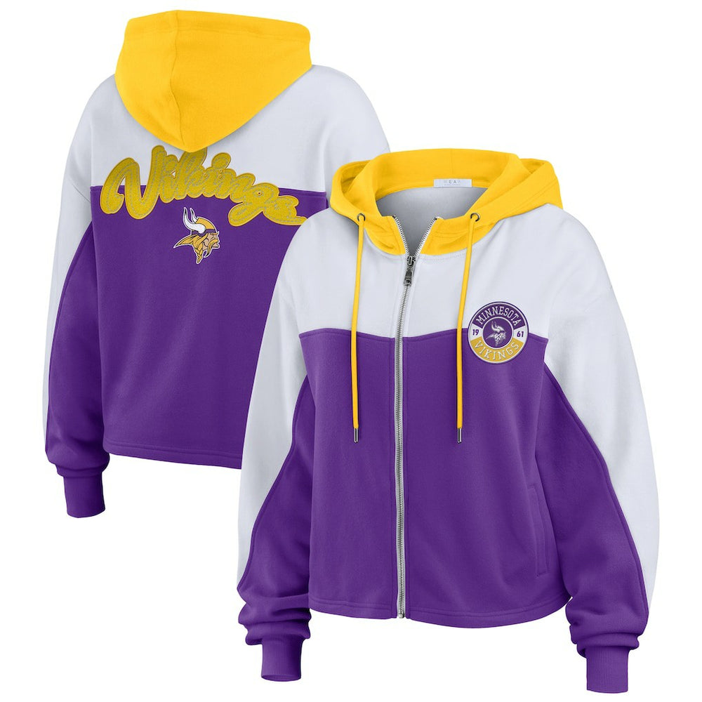 Minnesota Vikings WEAR by Erin Andrews Women's Plus Size Color Block Full-Zip Hoodie Purple